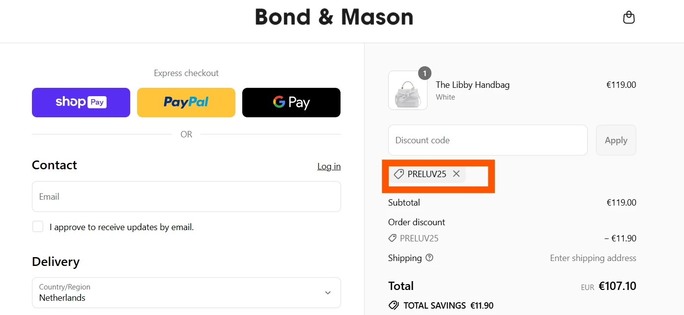 Use Discount Code PRELUV25 for 10% OFF Sitewide at bondandmason.com